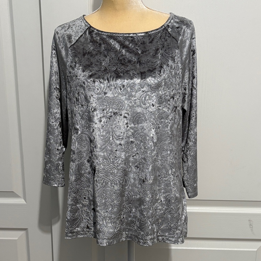 Chico's Silver Long Sleeve Velvet Top